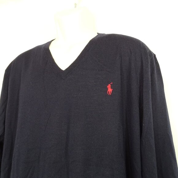 Polo Ralph Lauren Navy Blue Slim Fit Merino Wool V-Neck Sweater Men Size XXL - Picture 2 of 8